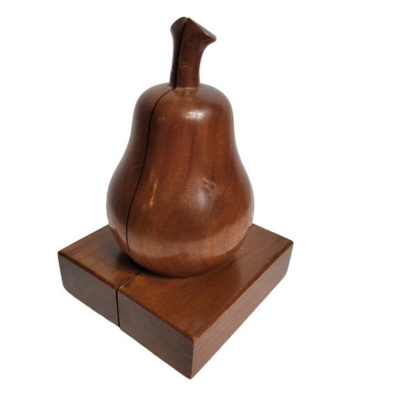 Vintage MCM Mahogany Wood Pear Apple Bookends Teacher Home Decor Library - Picture 3 of 8